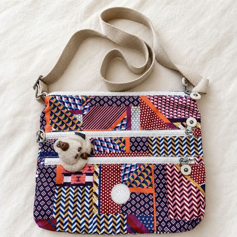 Kipling Alvar Crossbody Bag Geometric Multicolor Nylon Women Modern Boho